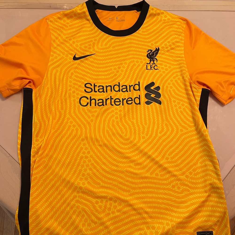 A nike Liverpool FC goalkeeper kit from the 2020-2021 season. Lightly worn